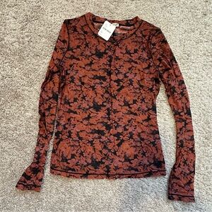 Free People Black and reddish/brownish Floral Long Sleeve Top
